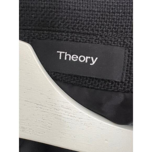 Theory Cotton-Linen Elongated Single Breasted Tuxedo Blazer Black Women's Size 8 - Picture 7 of 9